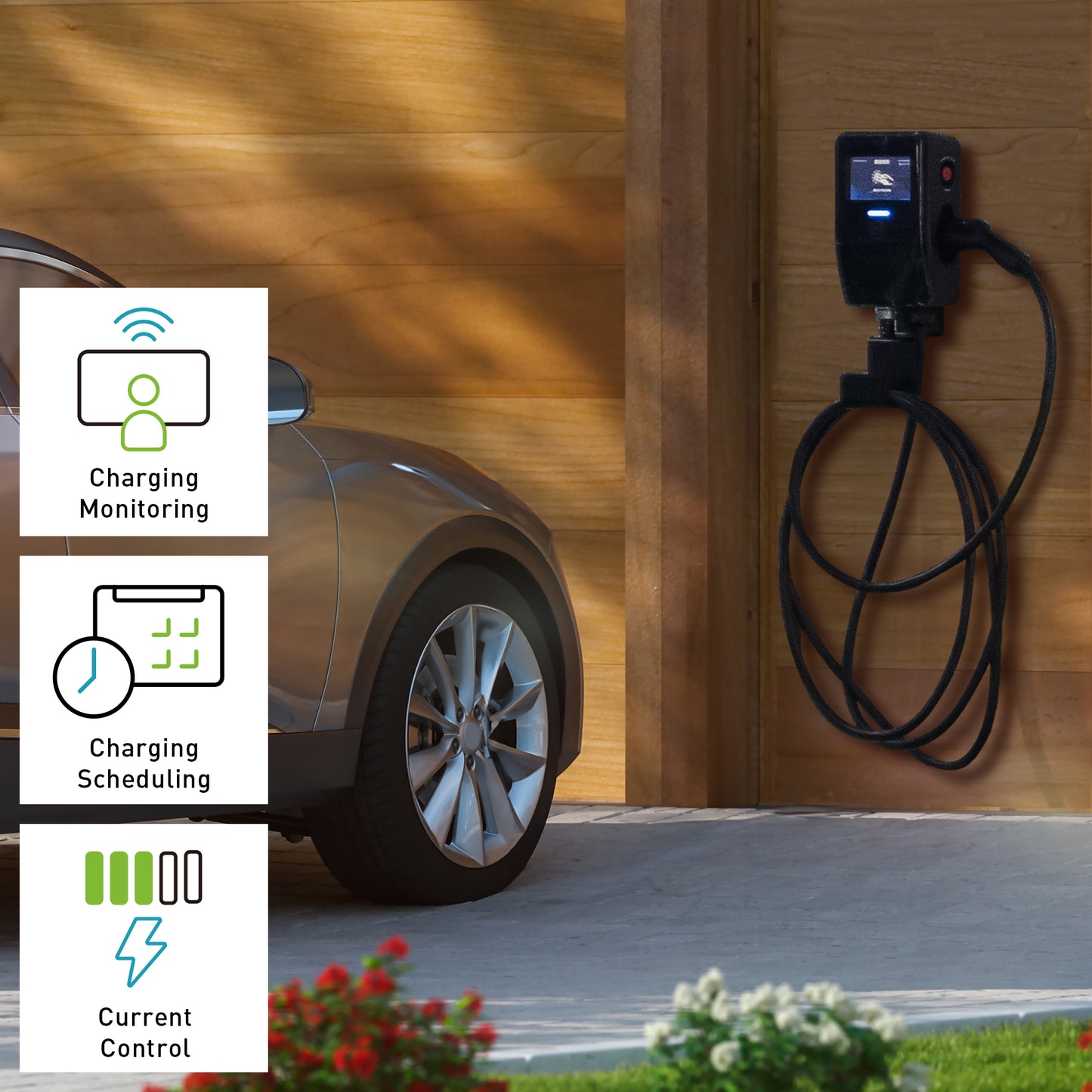 MSI EV Premium AC EV Charger, IEC 62196-2 Type 2, up to 7.4 kW,32A Output, 7” Display, RCM, IP55/IK08, EV Life Mobile app Control & Monitor Your Charging on The Smartphone