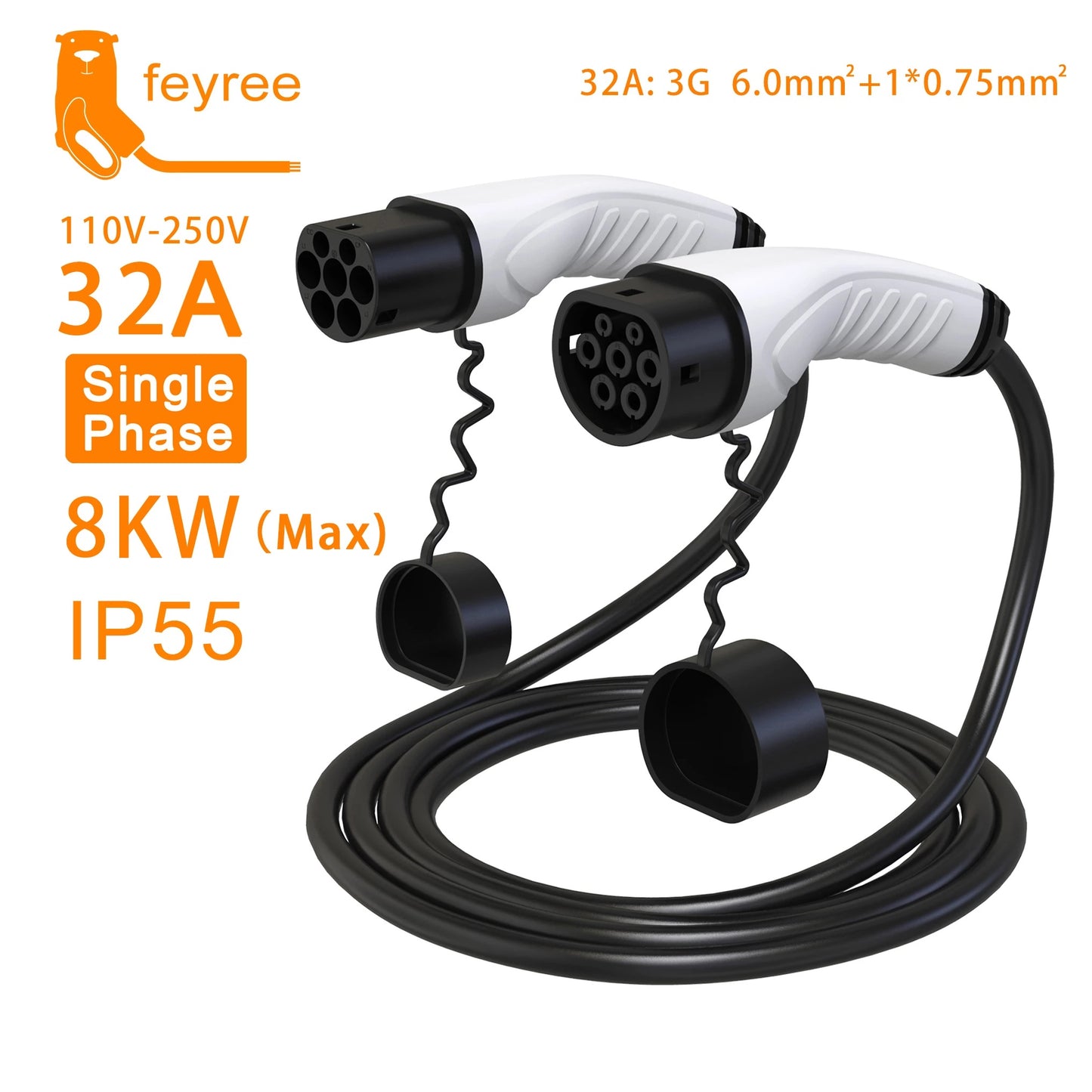 Type2 Female to Male Plug Adapter 5 Meters 16A-32A Charging Station at 4/8/11/22KW- AU STOCK/WTY
