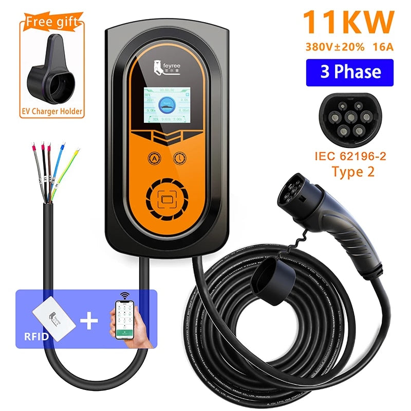 Type 2 EV Charging Station 16A 11KW THREE Phase with 5M Cable - AU STOCK/WTY