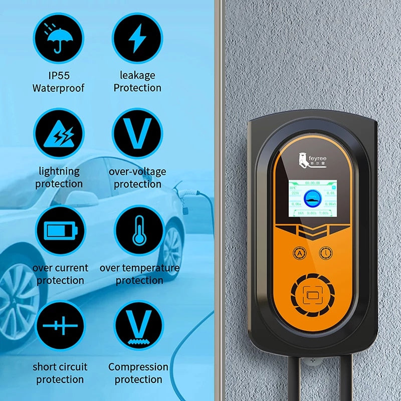 Type 2 EV Charging Station 16A 11KW THREE Phase with 5M Cable - AU STOCK/WTY