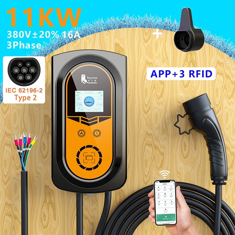 Type 2 EV Charging Station 16A 11KW THREE Phase with 5M Cable - AU STOCK/WTY