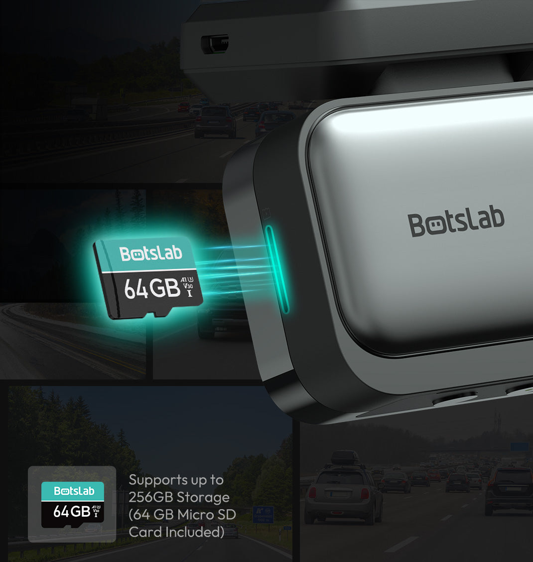 BOTSLAB 4K Dash Cam Front and Rear, 2K Rear Camera, Night Vision, ADAS, 64 GB SD
