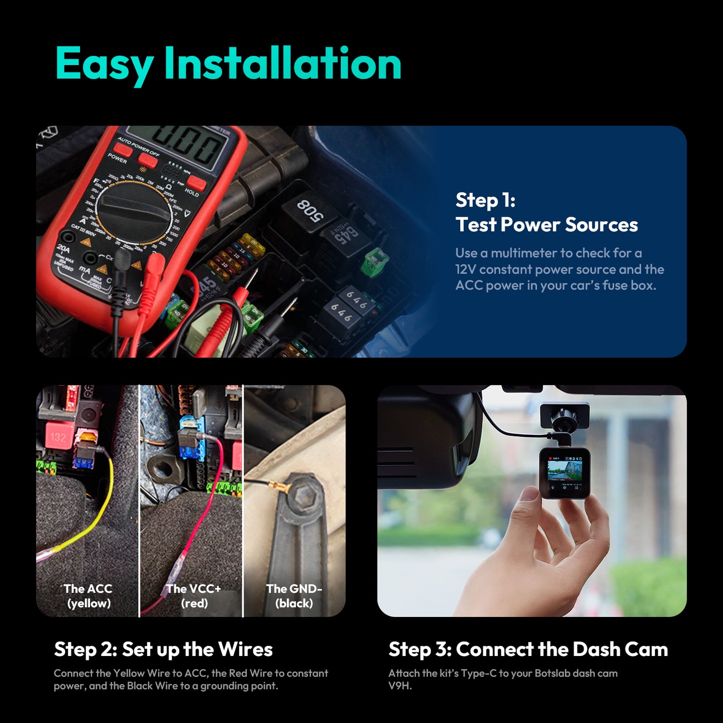 BOTSLAB 4K Dash Cam Front and FHD Rear Camera, Night Vision, ADAS,GPS,WIFI, 64GB