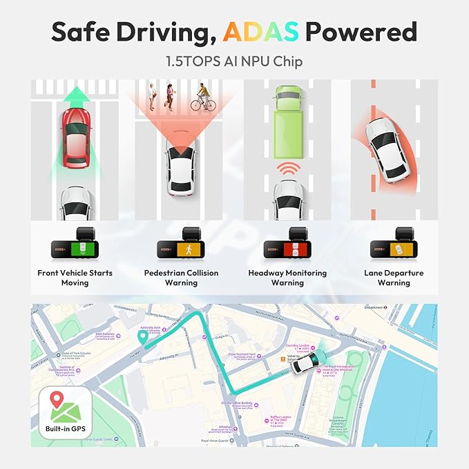 BOTSLAB 4K Dash Cam Front and Rear, 2K Rear Camera, Night Vision, ADAS, 64 GB SD