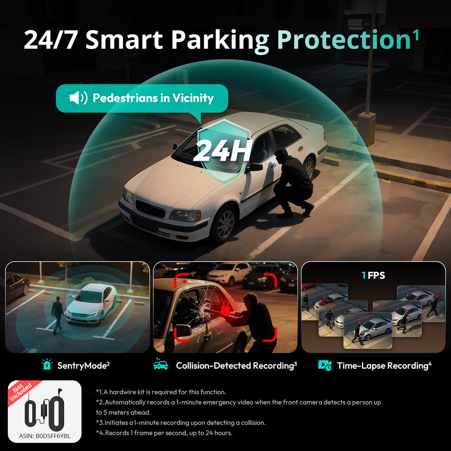 BOTSLAB 4 Channel Dash Cam, 3K Front and FHD*3, 128G SD, Night, GPS, WIFI, APP