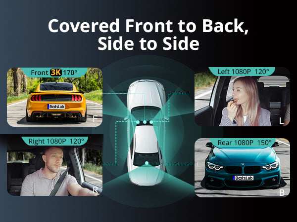 BOTSLAB 4 Channel Dash Cam, 3K Front and FHD*3, 128G SD, Night, GPS, WIFI, APP