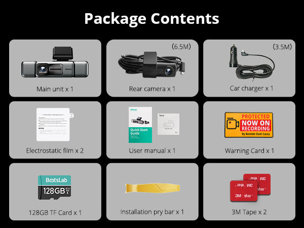 BOTSLAB 4 Channel Dash Cam, 3K Front and FHD*3, 128G SD, Night, GPS, WIFI, APP