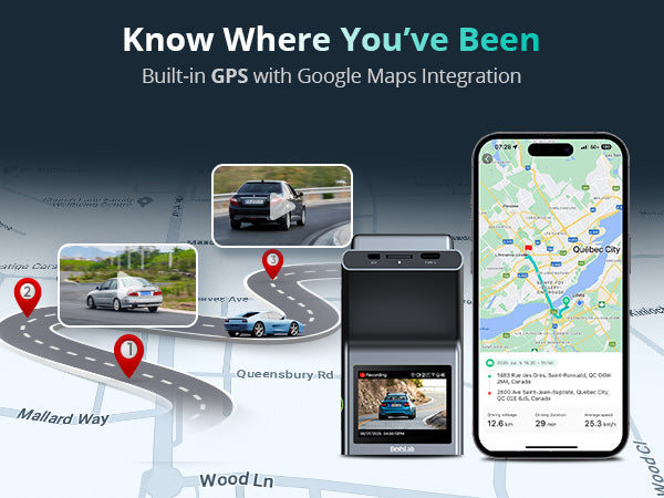 BOTSLAB 4K Dash Cam Front and FHD Rear Camera, Night Vision, ADAS,GPS,WIFI, 64GB