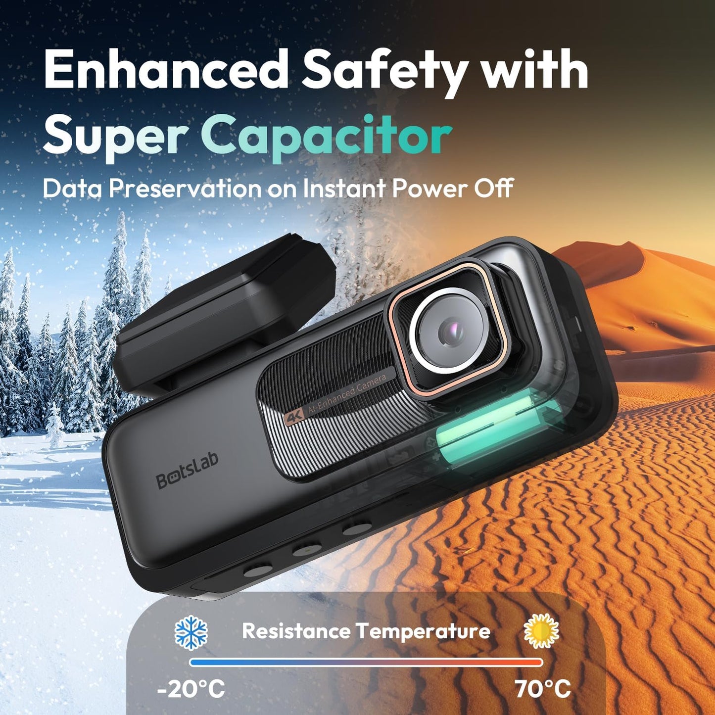 BOTSLAB 4K Dash Cam Front and Rear, 2K Rear Camera, Night Vision, ADAS, 64 GB SD