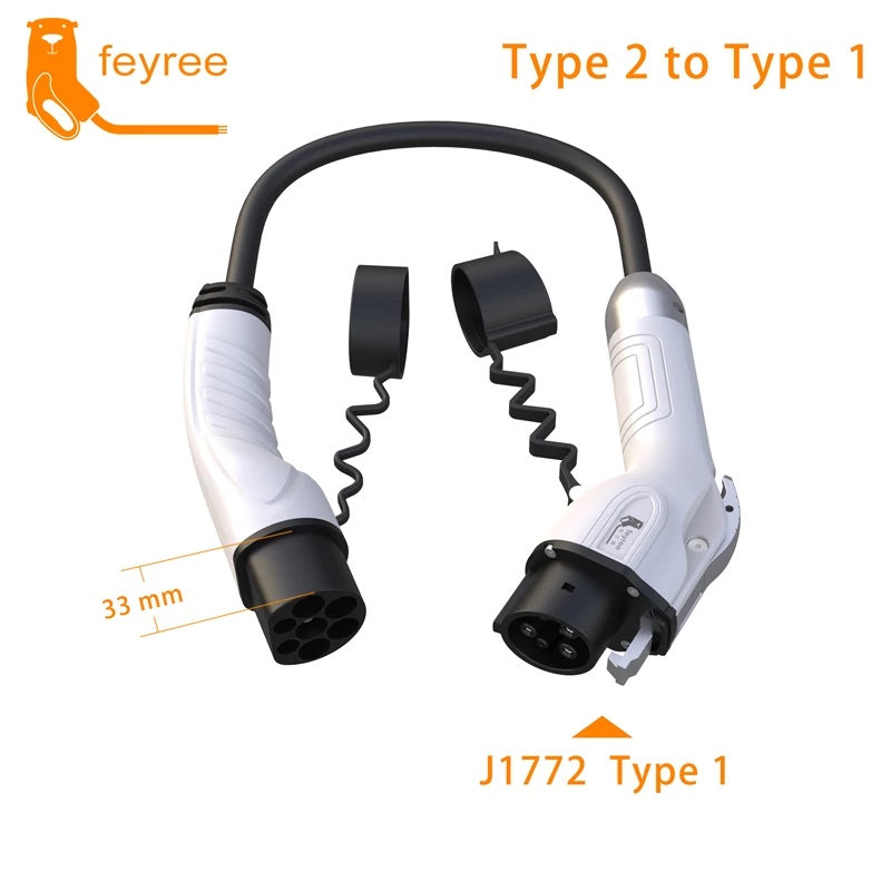 Type 2 to Type 1 Charging Cable Adapter for EV Charger Plug 3.5KW or 7KW