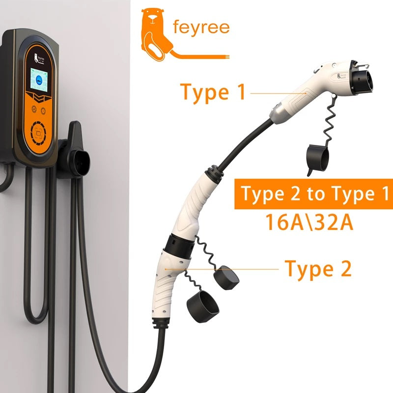 Type 2 to Type 1 Charging Cable Adapter for EV Charger Plug 3.5KW or 7KW